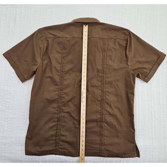 Omega Cubavera Shirt Mens XL Button Down Brown Embroidered 4 Pocket Italy EUC LN - Picture 11 of 14